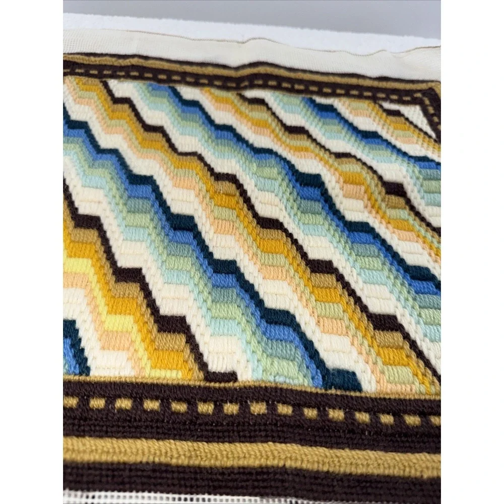 Vintage Needlepoint Unfinished Square Geometric Design Pillow or Framed Art